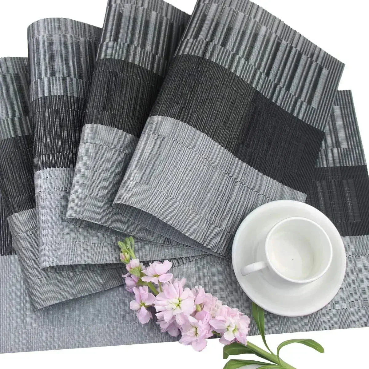Woven Vinyl Placemats with Textured Matte Finish and Heat-Resistant Table Protection