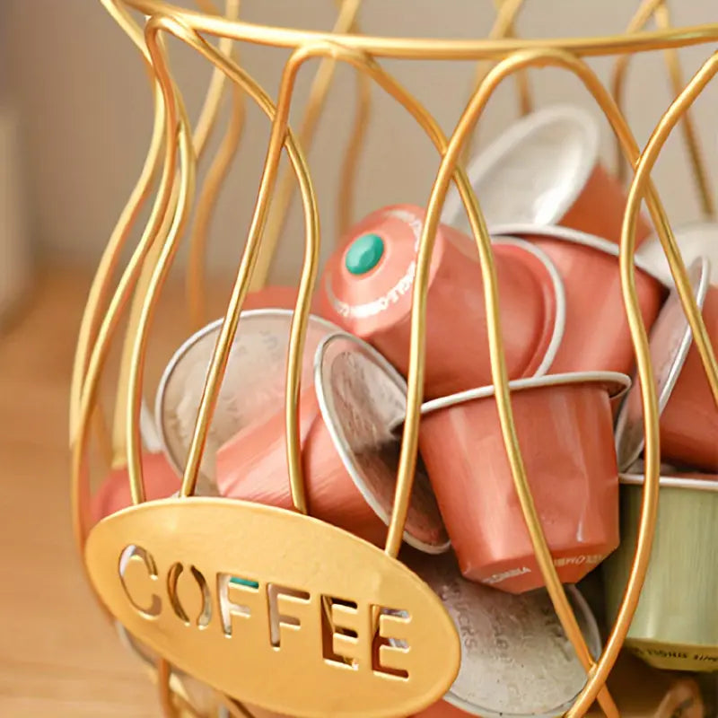 Wrought Iron Coffee Capsule Holder with Cup-Shaped Design and Handle