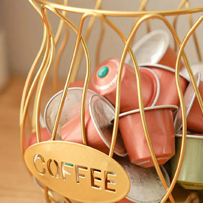 Wrought Iron Coffee Capsule Holder with Cup-Shaped Design and Handle