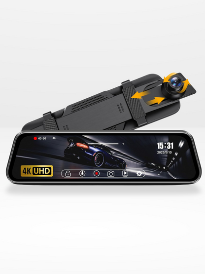 4K Front Rear Dash Cam Mirror with CarPlay Driving Assistant