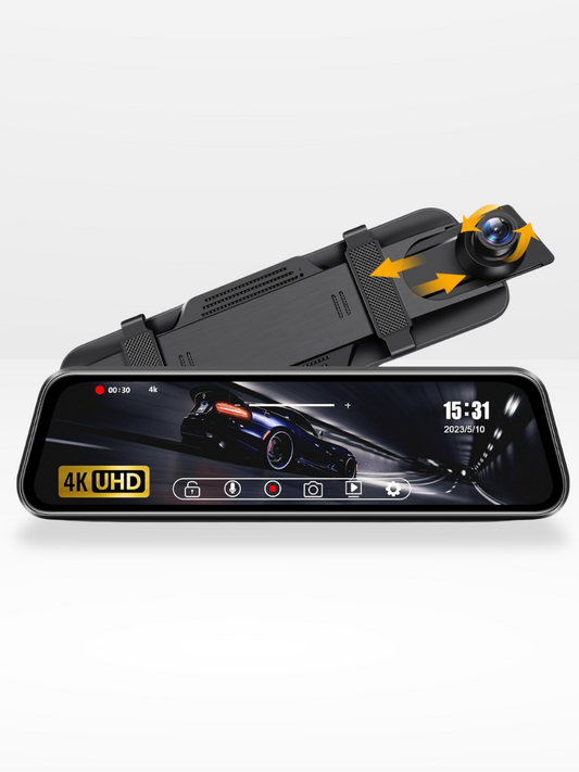 4K Front Rear Dash Cam Mirror with CarPlay Driving Assistant
