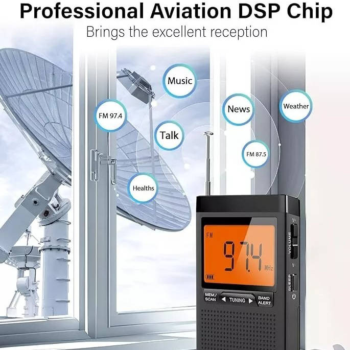 Portable AM FM Pocket Radio with Weather Alerts Digital Tuning Alarm Clock and Sleep Timer