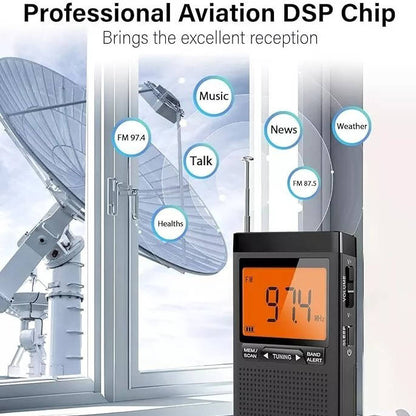 Portable AM FM Pocket Radio with Weather Alerts Digital Tuning Alarm Clock and Sleep Timer
