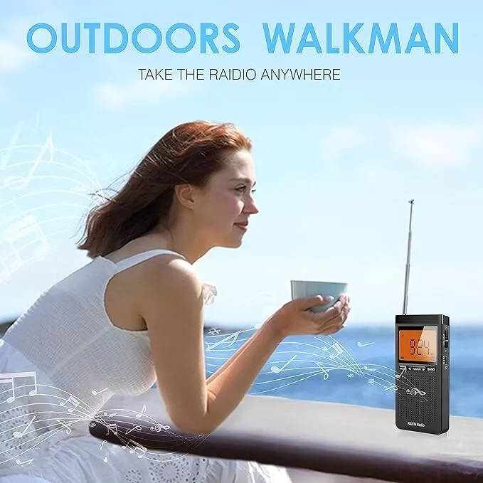 Portable AM FM Pocket Radio with Weather Alerts Digital Tuning Alarm Clock and Sleep Timer