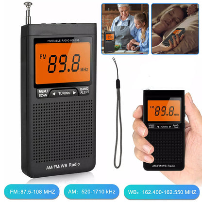 Portable AM FM Pocket Radio with Weather Alerts Digital Tuning Alarm Clock and Sleep Timer