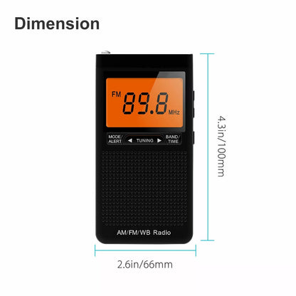 Portable AM FM Pocket Radio with Weather Alerts Digital Tuning Alarm Clock and Sleep Timer