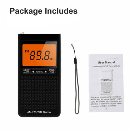 Portable AM FM Pocket Radio with Weather Alerts Digital Tuning Alarm Clock and Sleep Timer