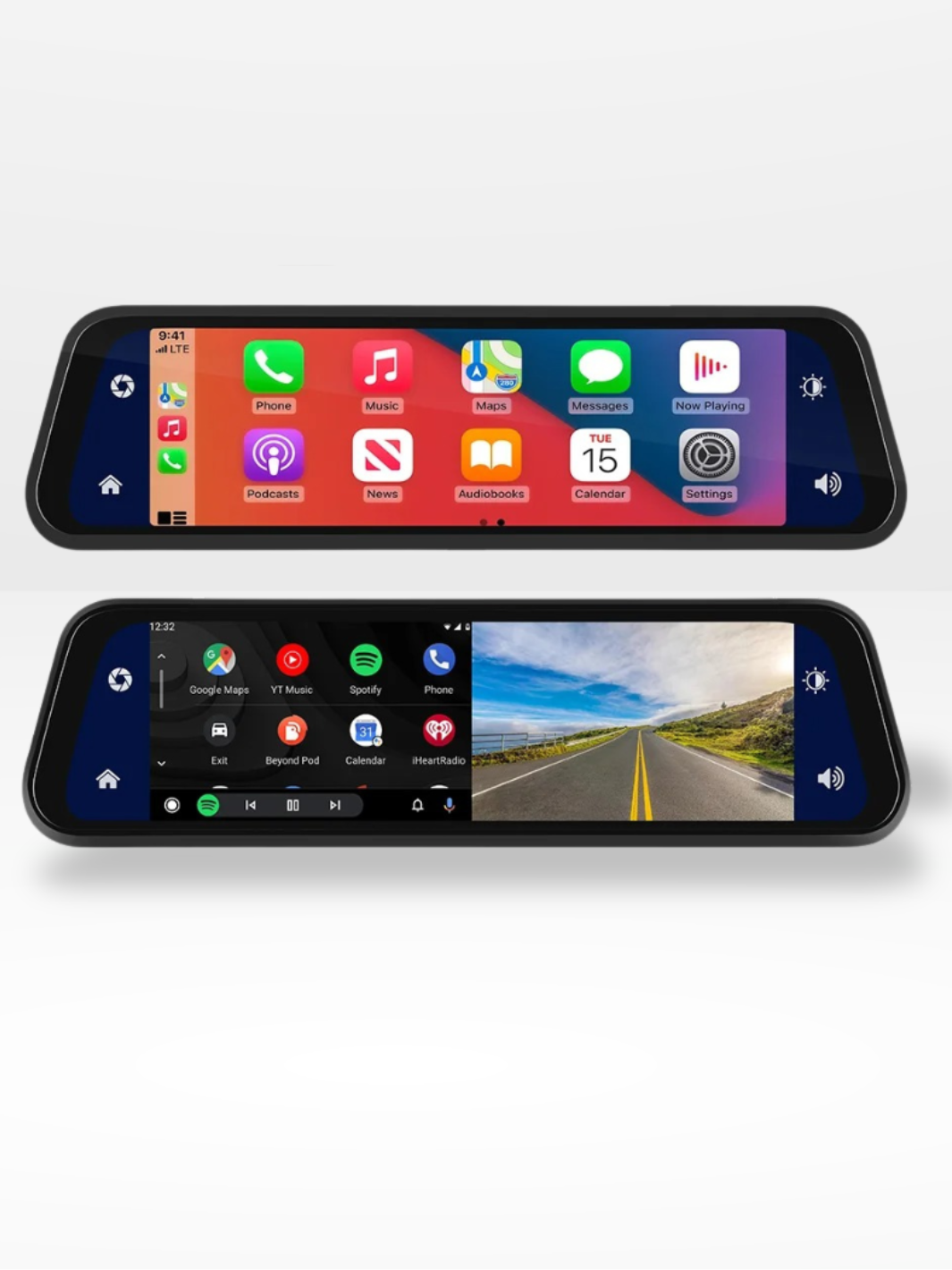 4K Front Rear Dash Cam Mirror with CarPlay Driving Assistant
