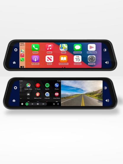 4K Front Rear Dash Cam Mirror with CarPlay Driving Assistant