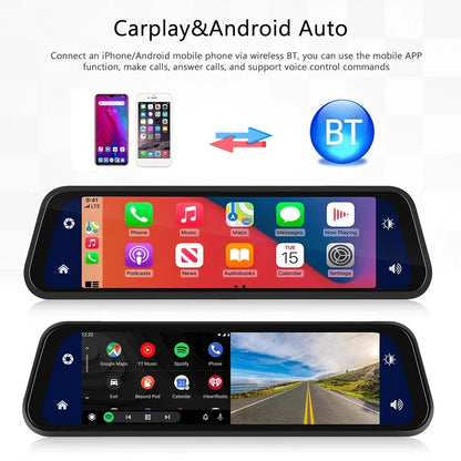 4K Front Rear Dash Cam Mirror with CarPlay Driving Assistant