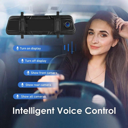 4K Front Rear Dash Cam Mirror with CarPlay Driving Assistant