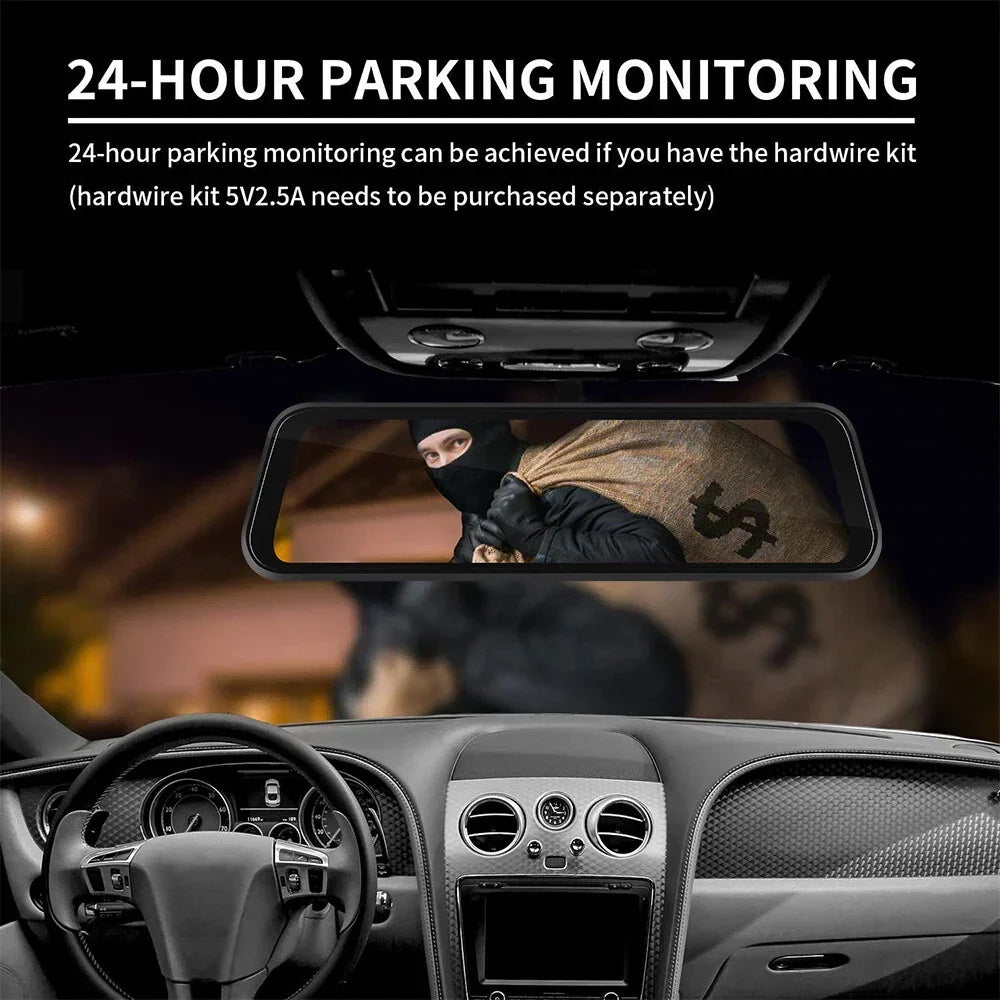 4K Front Rear Dash Cam Mirror with CarPlay Driving Assistant