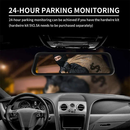 4K Front Rear Dash Cam Mirror with CarPlay Driving Assistant